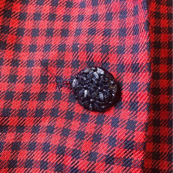 Vintage CB Dress 16 Houndstooth Red/Black Short Sleeves Button Front Bac… - Picture 8 of 11